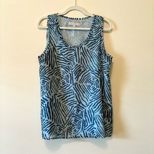 LOFT Blue Pattern Blouse Size Large Sleeveless Elegant Chic Top